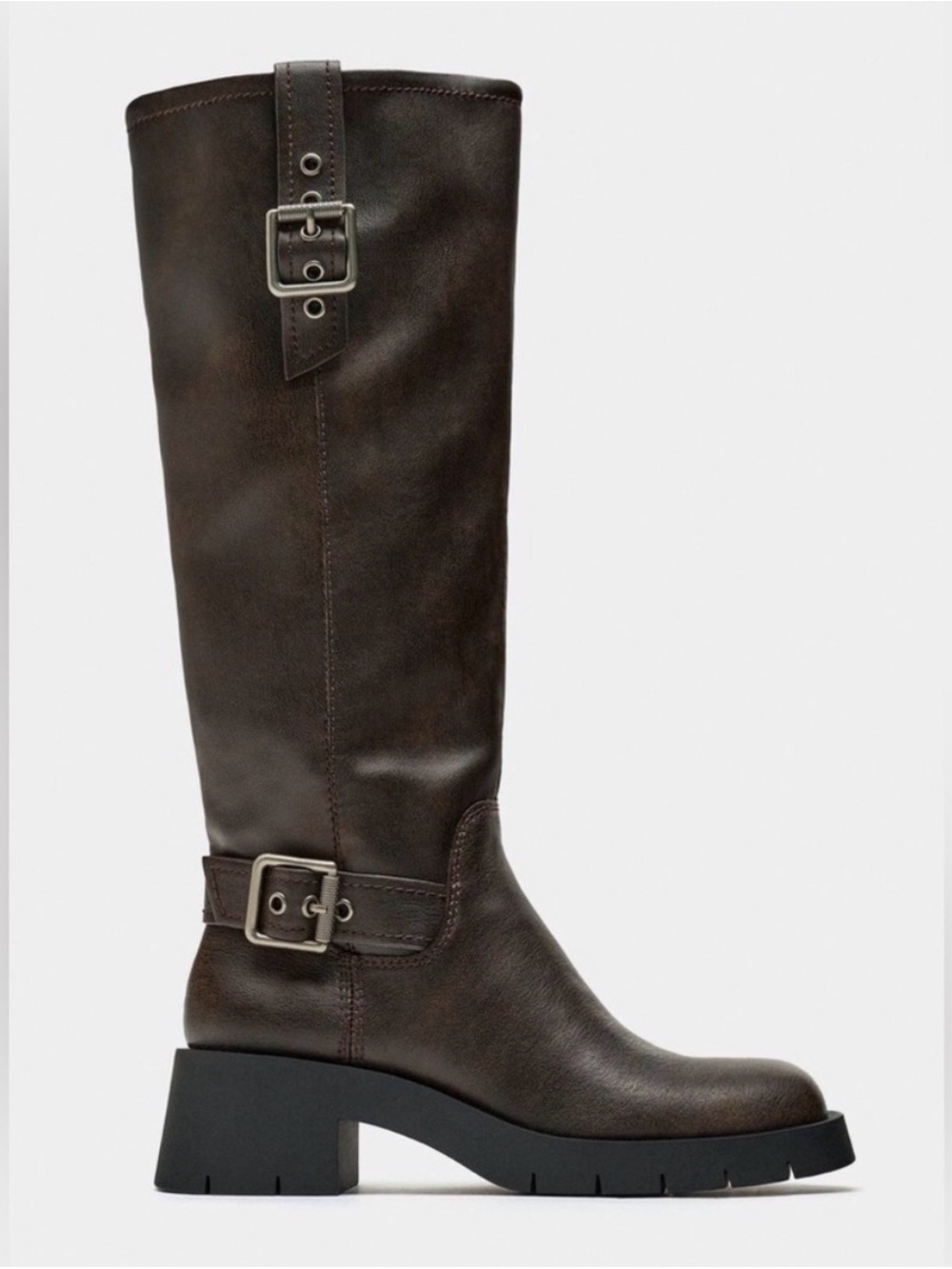 Zara Tall Moto Boots in Dark Brown